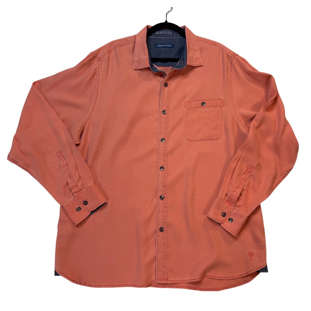 Tommy Bahama Button‎ Down Shirt Mens XL Coral Excellent Tencel Long Sleeve